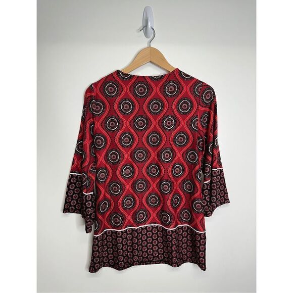 Kim Rogers Tunic Blouse Womens Red/Black Floral Pattern Small - Picture 7 of 9